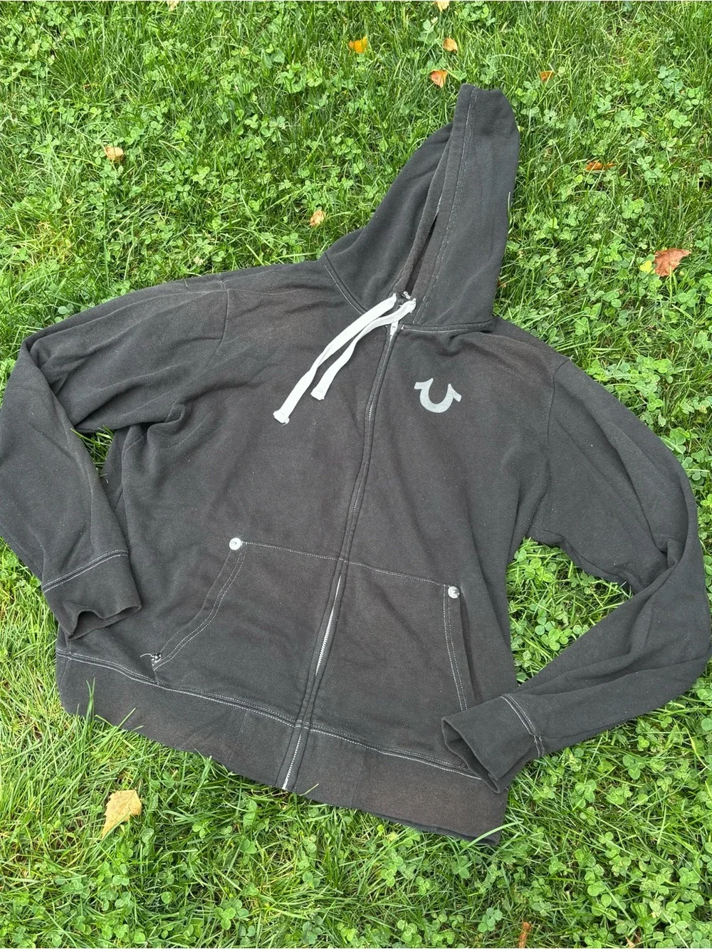 True Religion Black Full-Zip Hoodie with Grey Logo